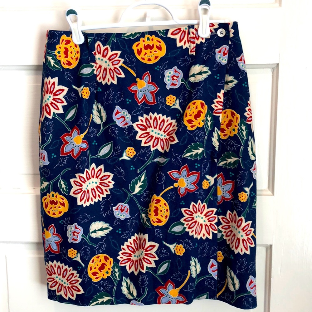 Vintage Breeches cute floral linen faux wrap skirt
